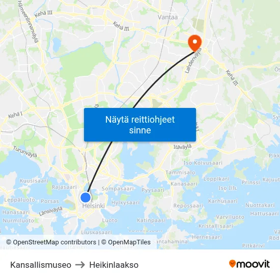 Kansallismuseo to Heikinlaakso map