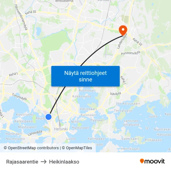 Rajasaarentie to Heikinlaakso map