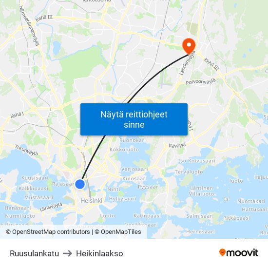 Ruusulankatu to Heikinlaakso map