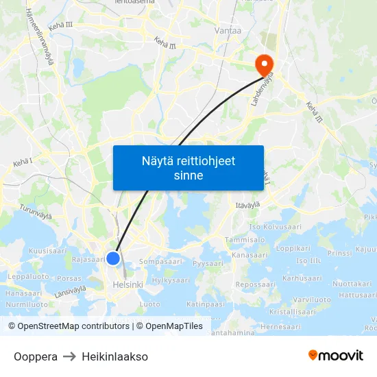 Ooppera to Heikinlaakso map