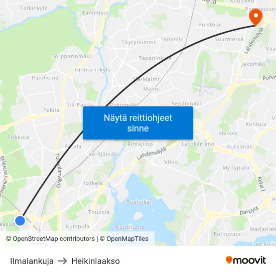 Ilmalankuja to Heikinlaakso map