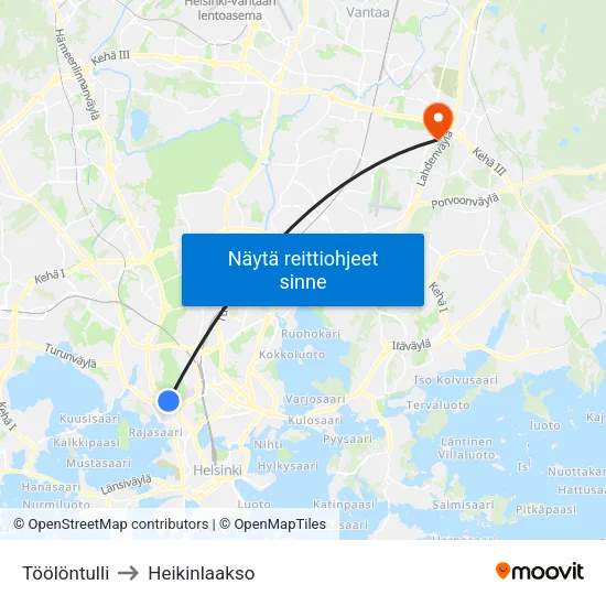 Töölöntulli to Heikinlaakso map