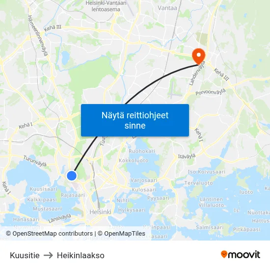 Kuusitie to Heikinlaakso map