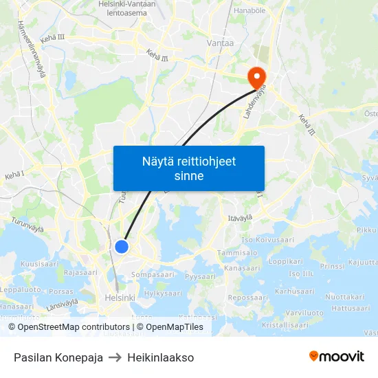 Pasilan Konepaja to Heikinlaakso map