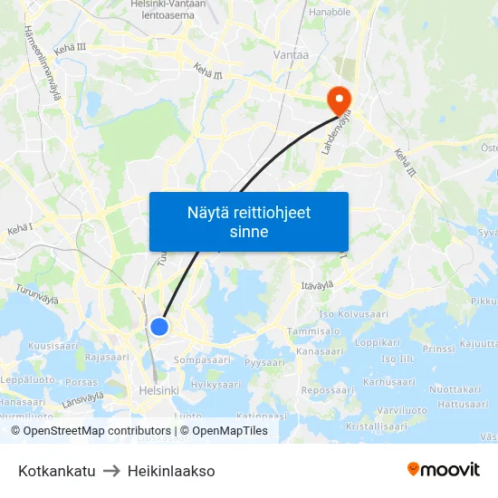 Kotkankatu to Heikinlaakso map