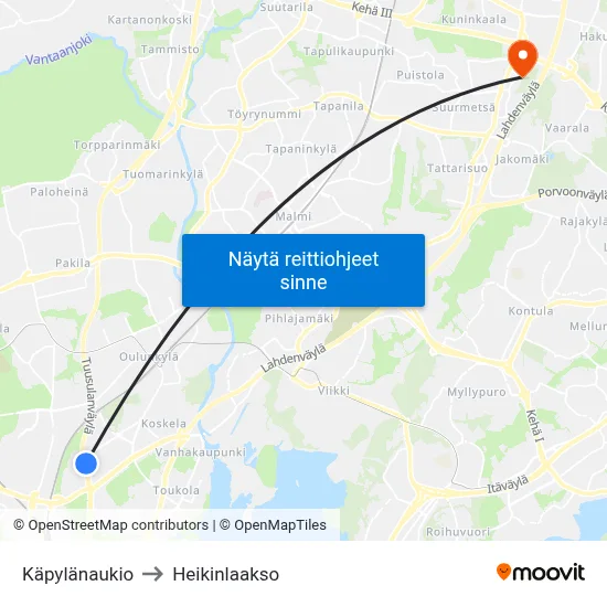 Käpylänaukio to Heikinlaakso map