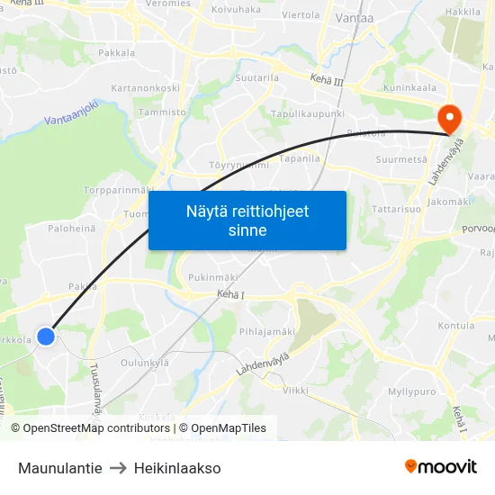 Maunulantie to Heikinlaakso map