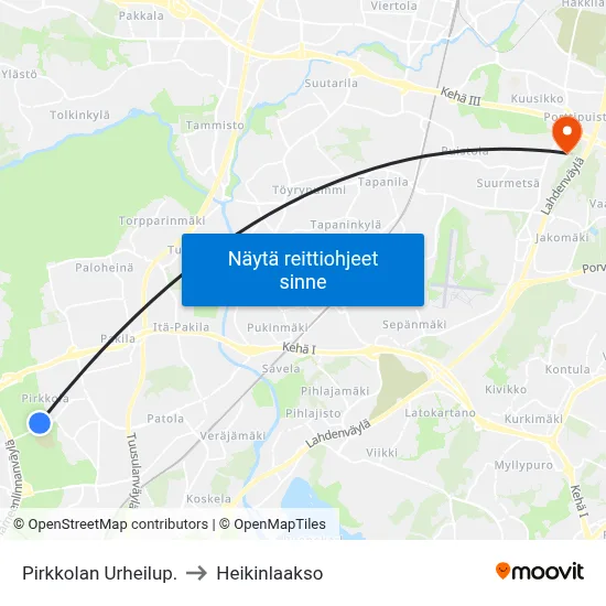 Pirkkolan Urheilup. to Heikinlaakso map