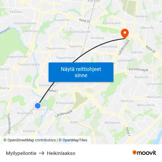 Myllypellontie to Heikinlaakso map