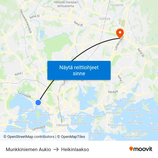 Munkkiniemen Aukio to Heikinlaakso map