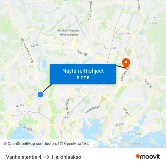 Vanhaistentie 4 to Heikinlaakso map