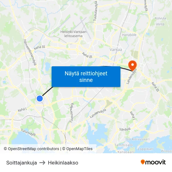 Soittajankuja to Heikinlaakso map