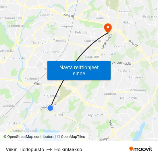 Viikin Tiedepuisto to Heikinlaakso map