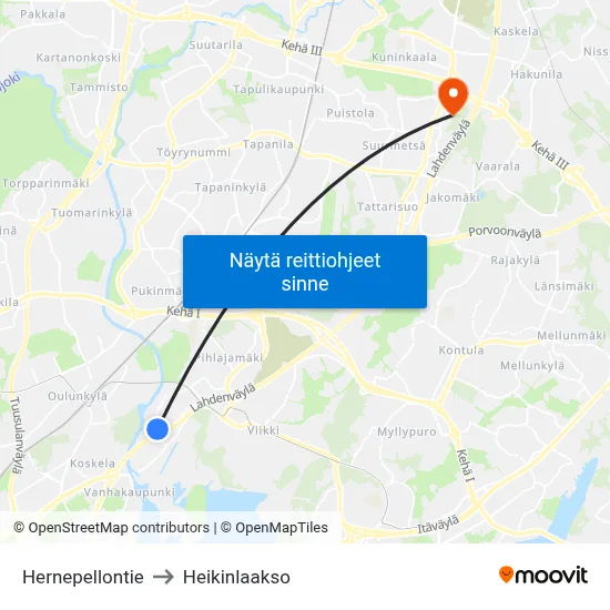 Hernepellontie to Heikinlaakso map
