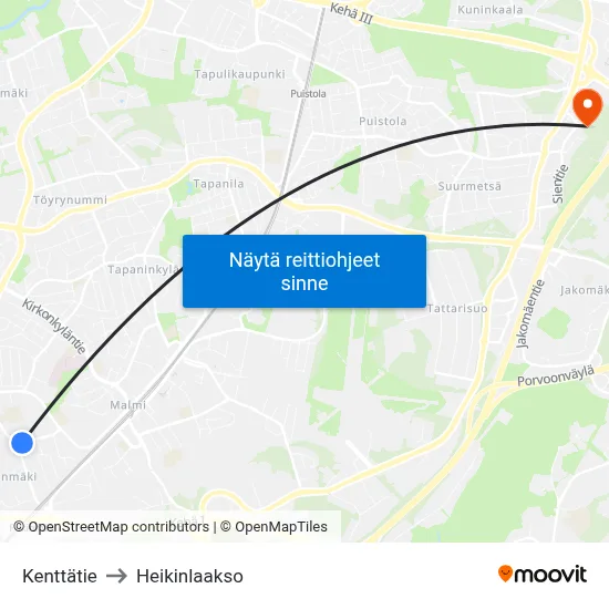 Kenttätie to Heikinlaakso map