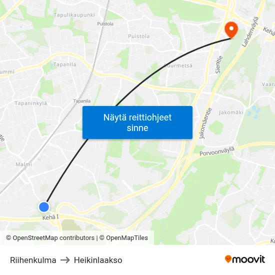 Riihenkulma to Heikinlaakso map