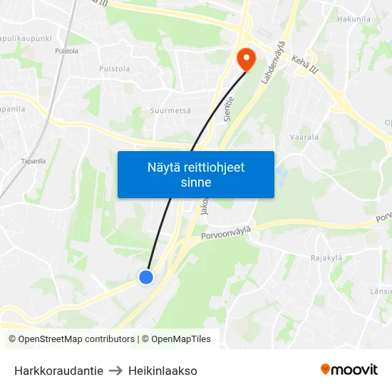 Harkkoraudantie to Heikinlaakso map
