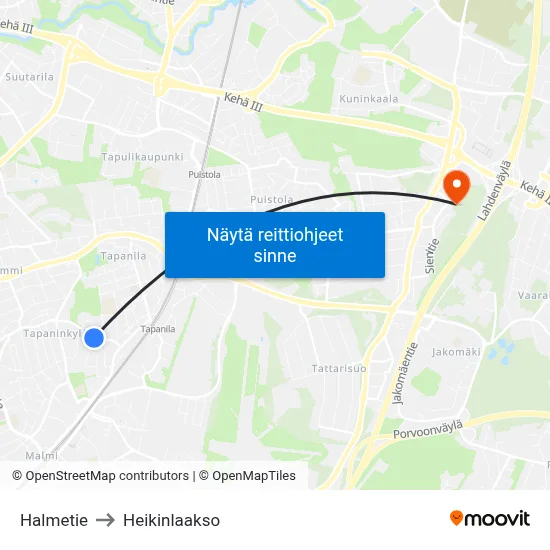 Halmetie to Heikinlaakso map