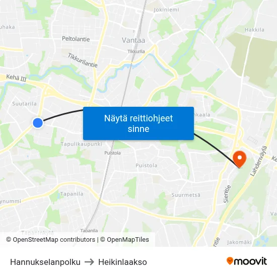 Hannukselanpolku to Heikinlaakso map