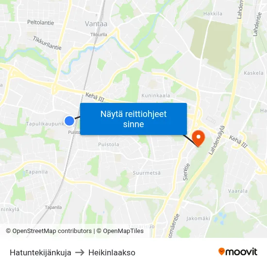 Hatuntekijänkuja to Heikinlaakso map
