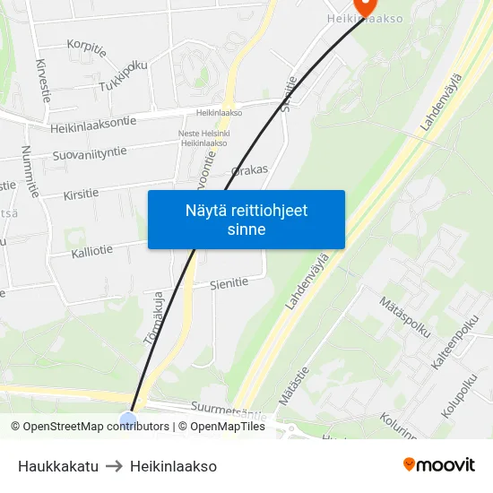 Haukkakatu to Heikinlaakso map