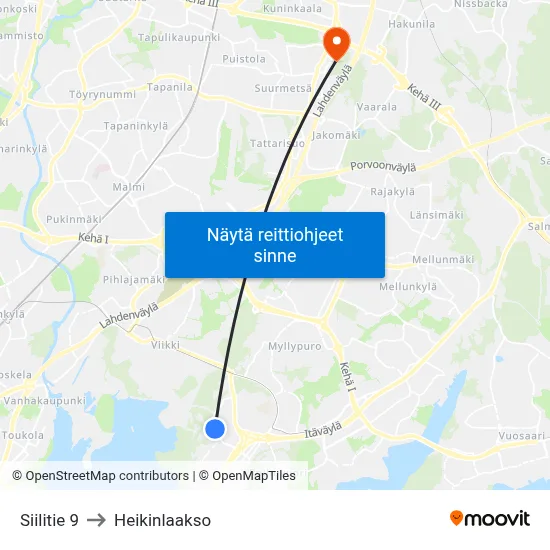 Siilitie 9 to Heikinlaakso map
