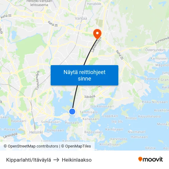 Kipparlahti/Itäväylä to Heikinlaakso map