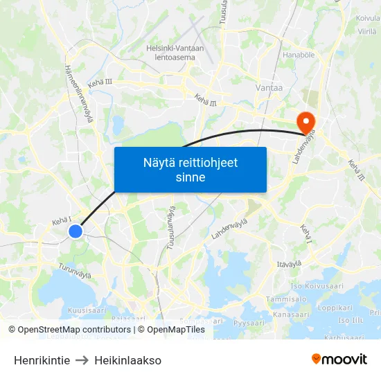 Henrikintie to Heikinlaakso map