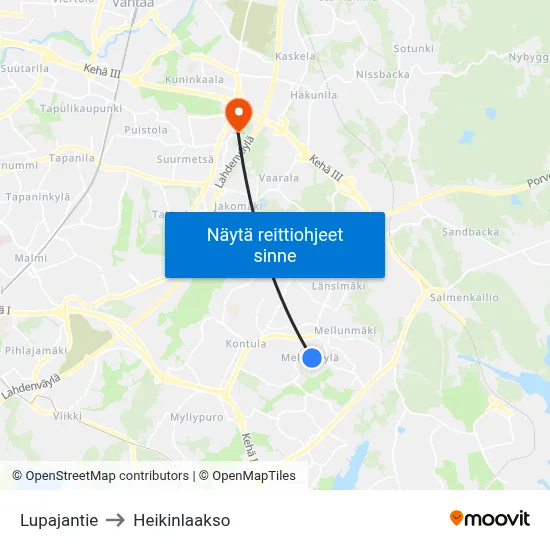 Lupajantie to Heikinlaakso map