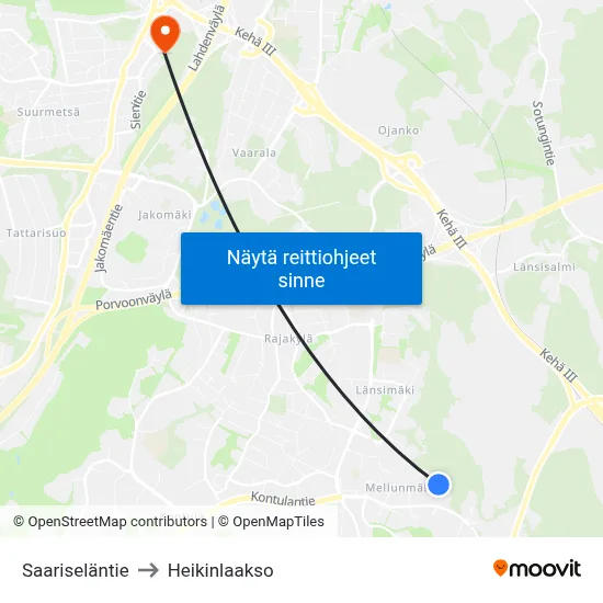 Saariseläntie to Heikinlaakso map