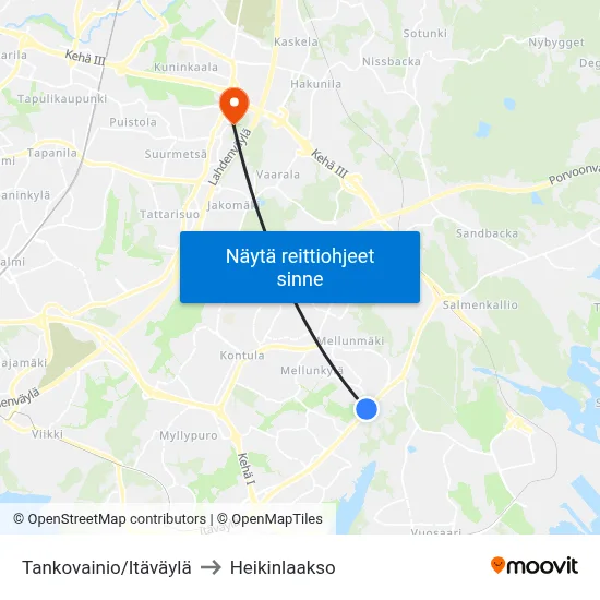 Tankovainio/Itäväylä to Heikinlaakso map