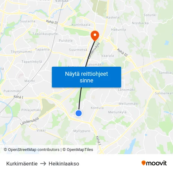 Kurkimäentie to Heikinlaakso map