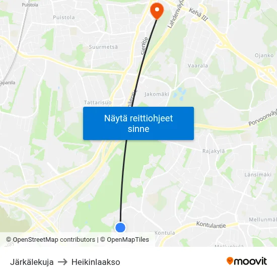 Järkälekuja to Heikinlaakso map
