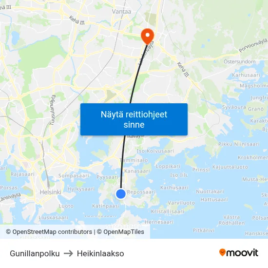 Gunillanpolku to Heikinlaakso map