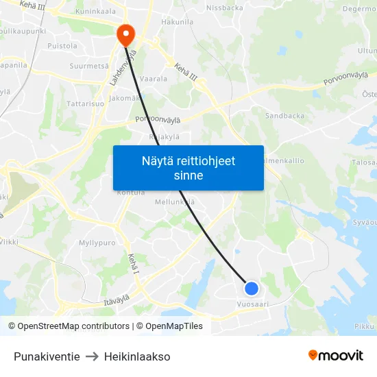Punakiventie to Heikinlaakso map