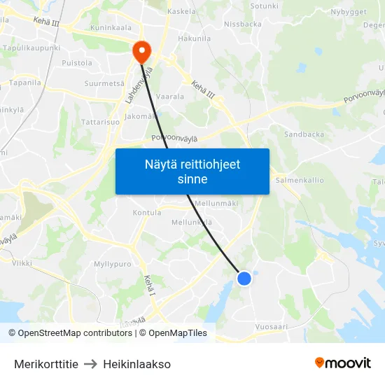 Merikorttitie to Heikinlaakso map