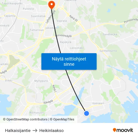 Halkaisijantie to Heikinlaakso map