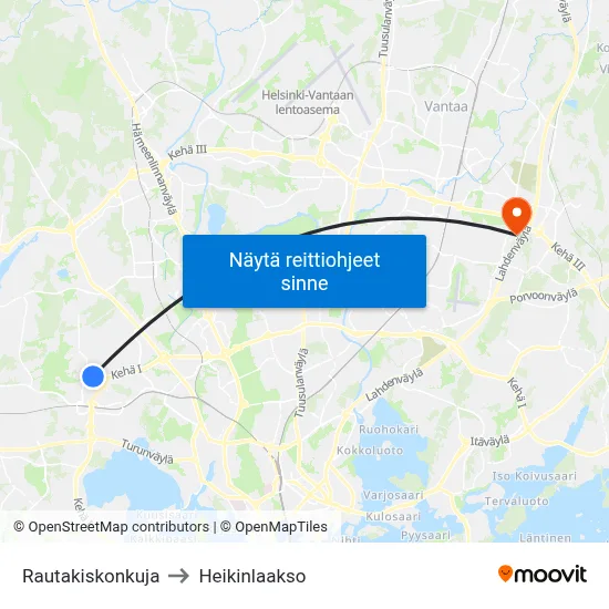 Rautakiskonkuja to Heikinlaakso map