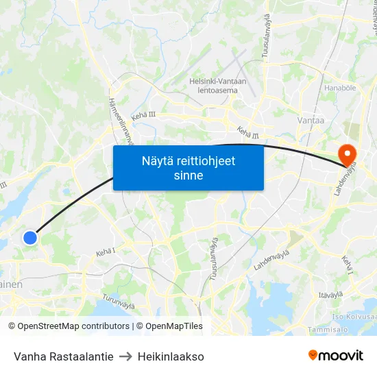 Vanha Rastaalantie to Heikinlaakso map