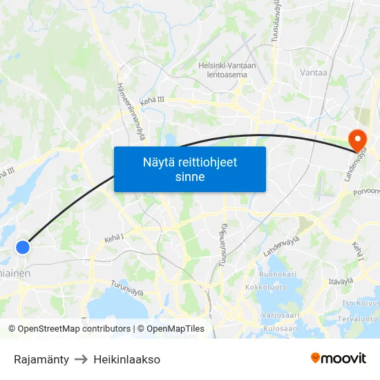 Rajamänty to Heikinlaakso map