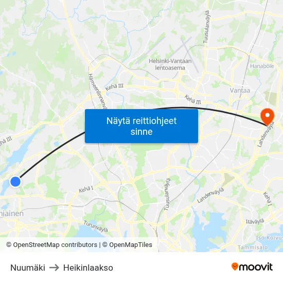 Nuumäki to Heikinlaakso map