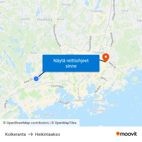 Kolkeranta to Heikinlaakso map