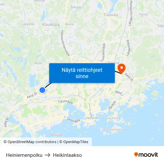 Heiniemenpolku to Heikinlaakso map