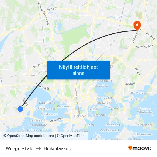 Weegee-Talo to Heikinlaakso map