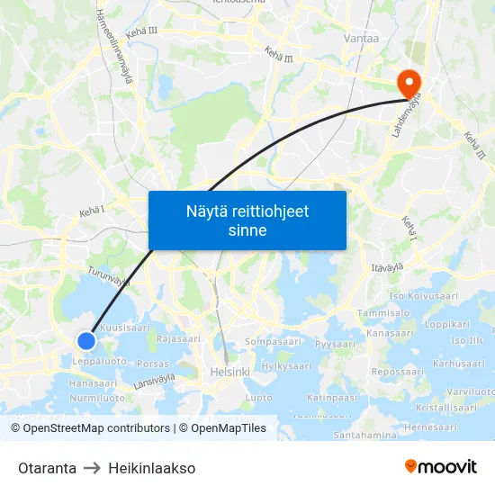 Otaranta to Heikinlaakso map