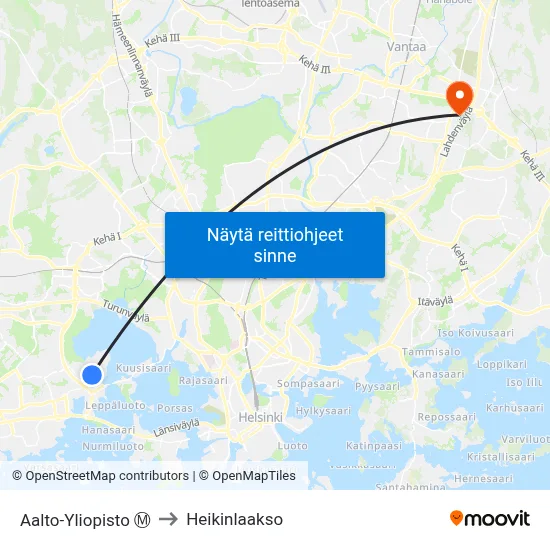 Aalto-Yliopisto Ⓜ️ to Heikinlaakso map
