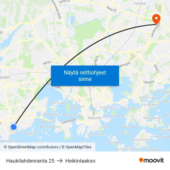 Haukilahdenranta 25 to Heikinlaakso map