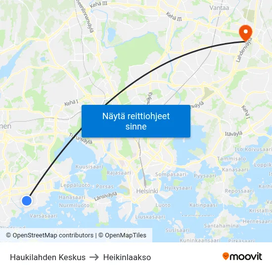 Haukilahden Keskus to Heikinlaakso map