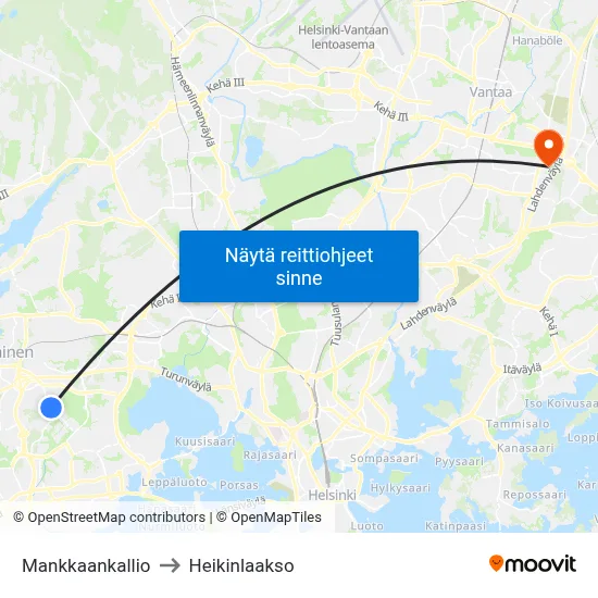 Mankkaankallio to Heikinlaakso map