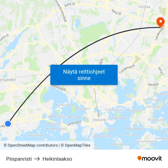 Piispanristi to Heikinlaakso map